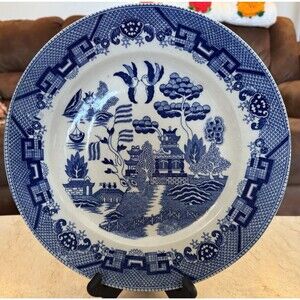 Antique Blue Willow Japan Round Serving Platter 12” Blue & White. 1921-1941
